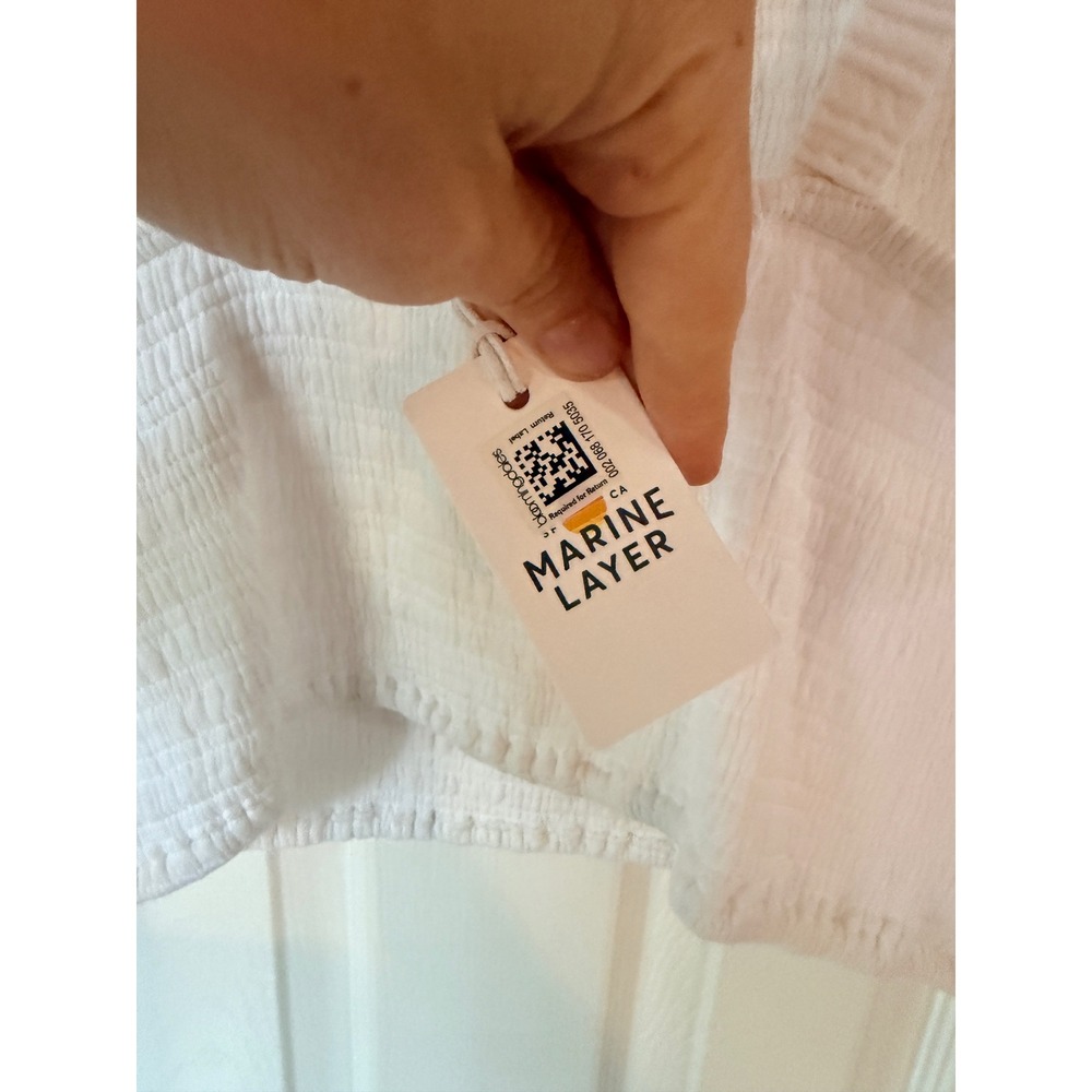Marine Layer Lila Smocked Tank Top White Square Neck Cropped Cotton Size Large - Picture 4 of 5